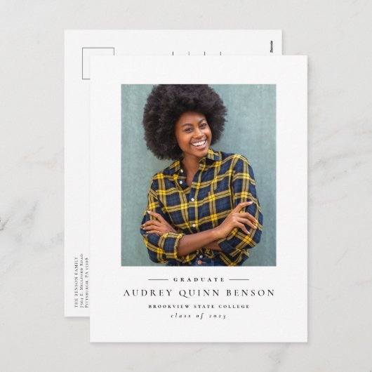 クラシック白黒卒業招待状 シーズンポストカード (正面/裏面)