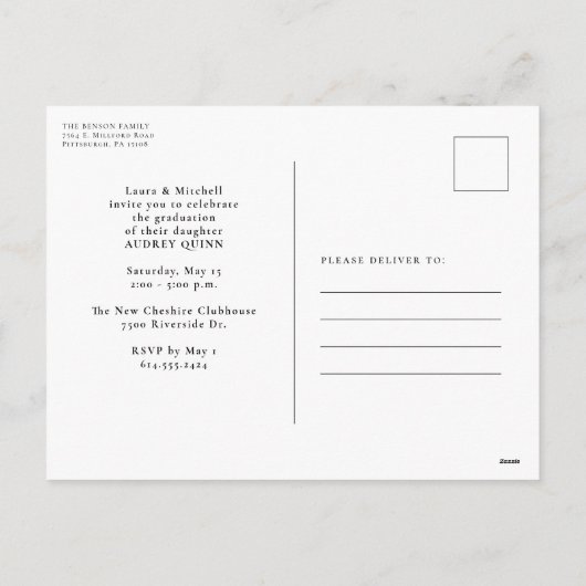 クラシック白黒卒業招待状 シーズンポストカード (裏面)