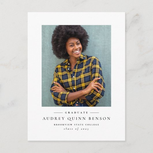 クラシック白黒卒業招待状 シーズンポストカード (正面)