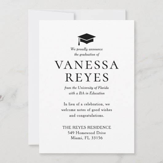 クラシック白黒卒業発表 案内状 (正面)