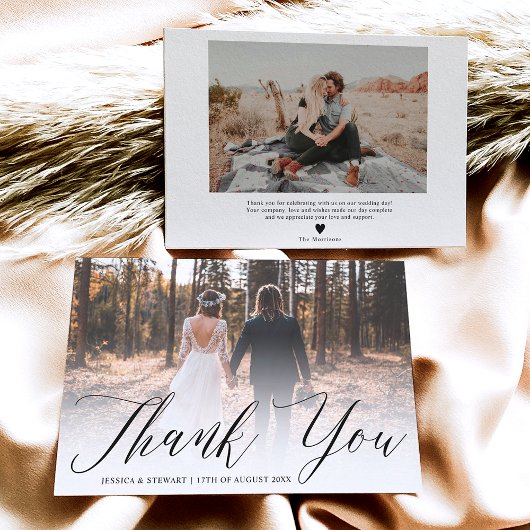 クラシック白黒感謝していユー2枚結婚の写真 サンキューカード