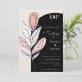 クラシック白黒手描きフローラ結婚ズ 招待状 (スタンド正面)