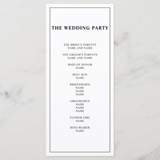 クラシック白黒書婚礼プログラム プログラム (裏面)