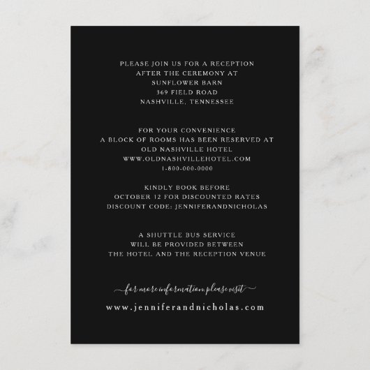 クラシック白黒牡丹結婚詳細 エンクロージャーカード (裏面)