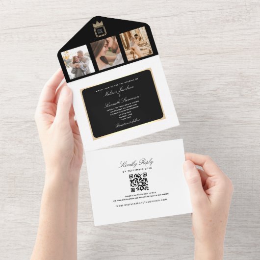 クラシック白黒結婚写真 オールインワン招待状 (貼ってはがせる)