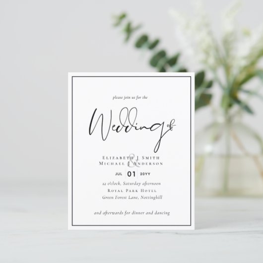 クラシック白黒結婚式招待状予算 (スタンド正面)