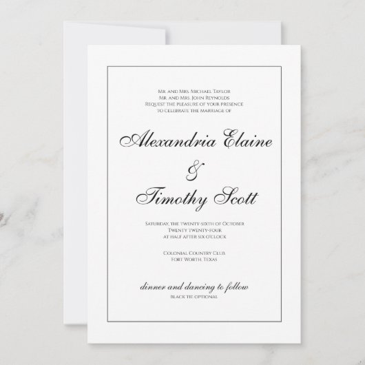 クラシック白黒結婚式招待状 招待状 (正面)