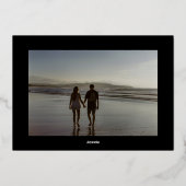 クラシック白黒金ゴールド結婚式の日付を保存 箔招待状 (裏面)