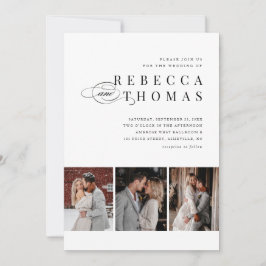 クラシック白黒3フォト結婚ズ  招待状