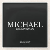 クラシック白黒groomsmenパーソナライズされた ガラスコースター (正面)