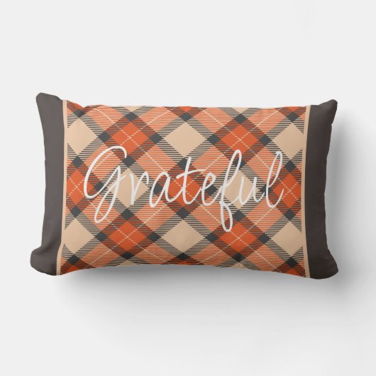 クラシック秋かぼちゃオレンジ茶色タータンチェック模様 アウトドアクッション (正面)