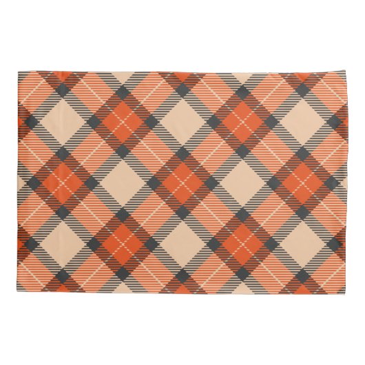 クラシック秋かぼちゃオレンジ茶色タータンチェック模様 枕カバー (裏面-左)