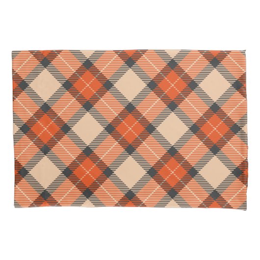 クラシック秋かぼちゃオレンジ茶色タータンチェック模様 枕カバー (正面左)