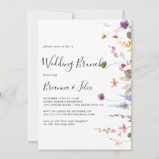 クラシック秋カラフルワイルドフローラ結婚ズブランチ 招待状 (正面)