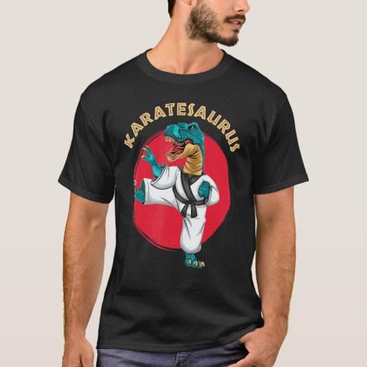 クラシック空手ザウルス 面白い空手恐竜 Tシャツ (正面)