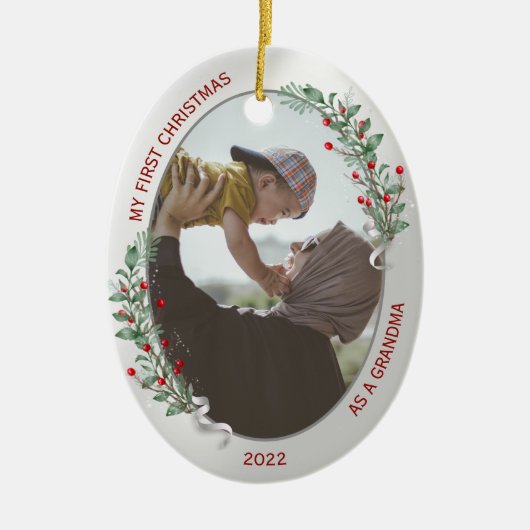 クラシック第生まれたばかりの1回クリスマスおばあちゃん セラミックオーナメント (正面)