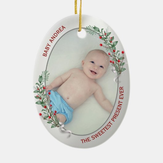 クラシック第生まれたばかりの1回クリスマスおばあちゃん セラミックオーナメント (裏面)