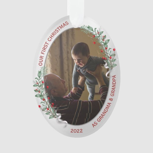 クラシック第生まれたばかりの1回クリスマス祖父母 オーナメント (正面)