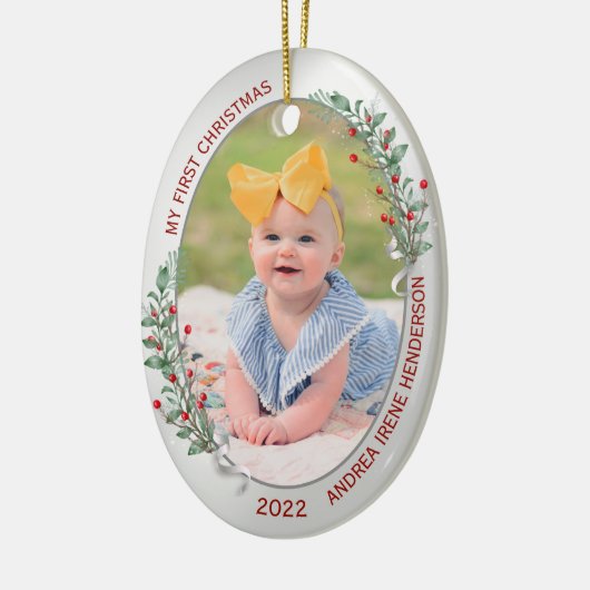 クラシック第生まれたばかりの1期クリスマスプラントシルバーフレーム セラミックオーナメント (左)