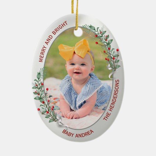 クラシック第生まれたばかりの1期クリスマスプラントシルバーフレーム セラミックオーナメント (裏面)