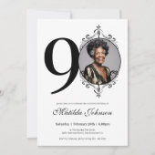 クラシック第90誕生日モノクロカスタム写真 招待状 (正面)