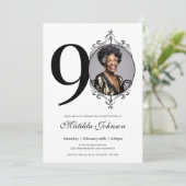 クラシック第90誕生日モノクロカスタム写真 招待状 (スタンド正面)