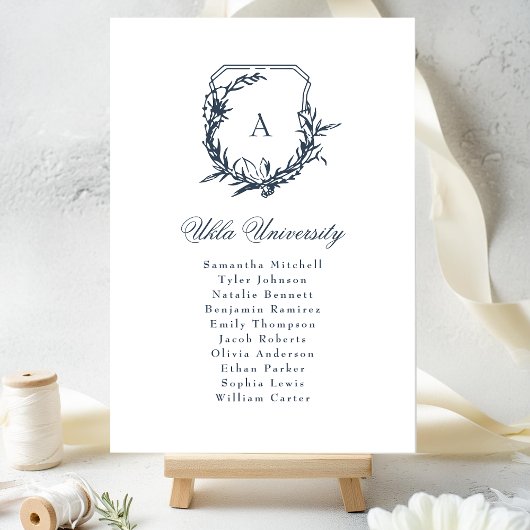 クラシック紋ネイビーブルーモノグラム座席表 テーブルナンバー