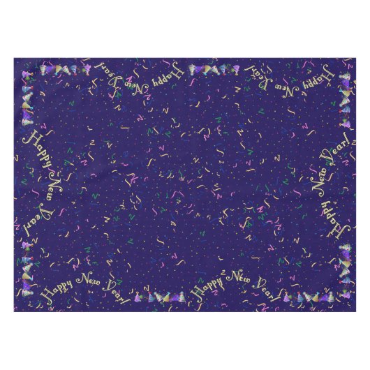 クラシック紙吹雪とパーティー帽子 テーブルクロス (正面(横))