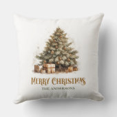 クラシック素朴セージ緑と金ゴールドクリスマスツリー クッション (裏面)