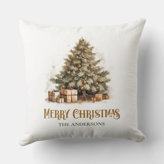 クラシック素朴セージ緑と金ゴールドクリスマスツリー クッション (裏面)