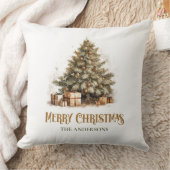 クラシック素朴セージ緑と金ゴールドクリスマスツリー クッション (ブランケット)