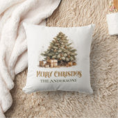 クラシック素朴セージ緑と金ゴールドクリスマスツリー クッション (ブランケット)