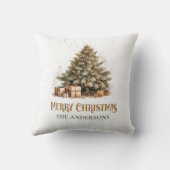 クラシック素朴セージ緑と金ゴールドクリスマスツリー クッション (裏面)