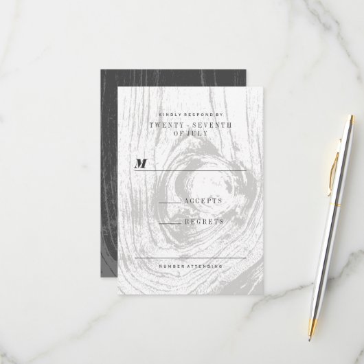 クラシック素朴モダン木目冬の結婚式 出欠カード (正面/裏面インサイチュ)