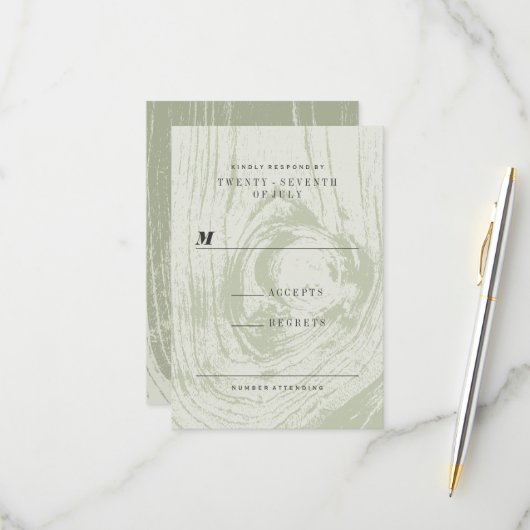 クラシック素朴モダン木目春の結婚式 出欠カード (正面/裏面インサイチュ)