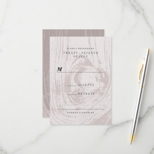 クラシック素朴モダン木目秋結婚の 出欠カード (正面/裏面インサイチュ)