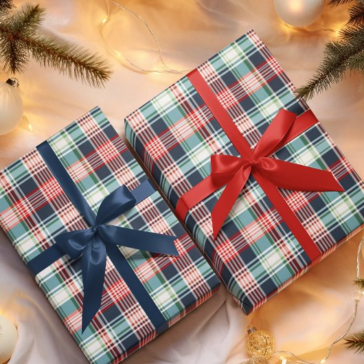 クラシック素朴レッドグリーン&ブループレイド ラッピングペーパー