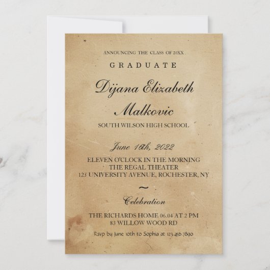 クラシック素朴卒業 招待状 (正面)