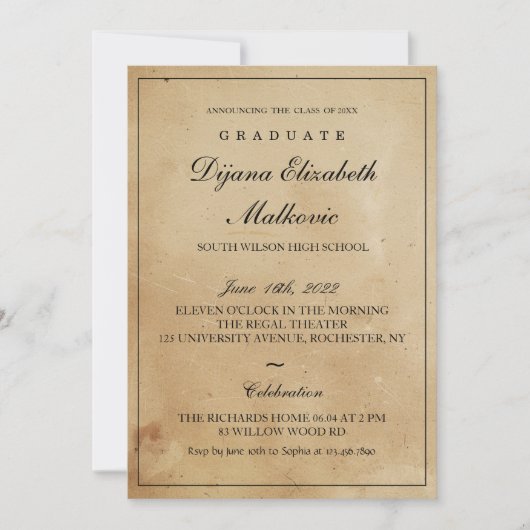 クラシック素朴卒業 招待状 (正面)