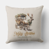 クラシック素朴深いグリーンと金ゴールドトナカイそり クッション (裏面)