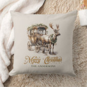 クラシック素朴深いグリーンと金ゴールドトナカイそり クッション (ブランケット)