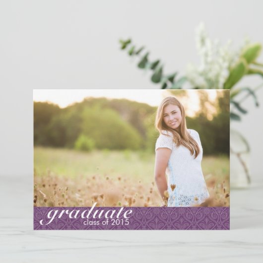 クラシック紫の卒業発表 – 招待状 (スタンド正面)