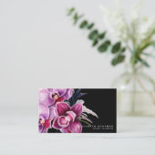 クラシック紫の蘭ブラックビジネスカード 名刺 (スタンド正面)