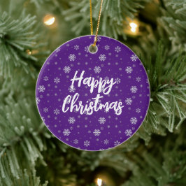 クラシック紫エレガント白雪片クリスマス セラミックオーナメント