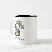 クラシック紫フローラパーソナライズされたおもしろい ツートーンマグカップ (正面左)