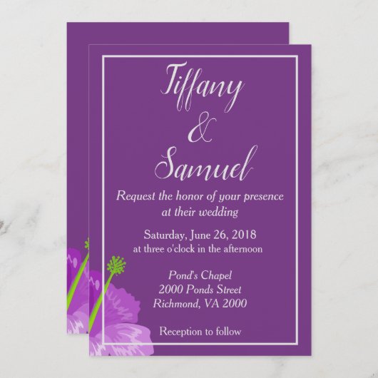 クラシック紫王室のフローラ結婚ズ 招待状 (正面/裏面)