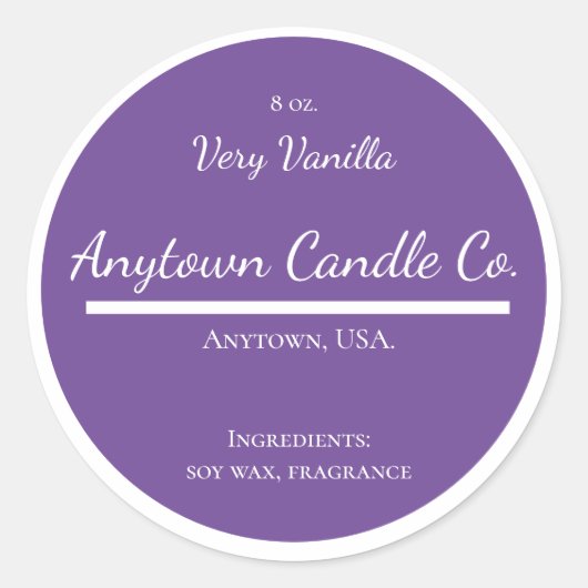 クラシック紫色と白のキャンドル瓶ラベル ラウンドシール (正面)