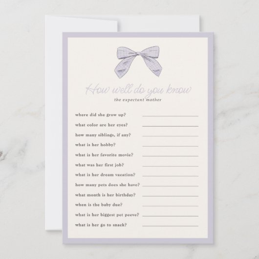 クラシック紫色の弓どのように良く知っているゲームカード 招待状 (正面)