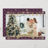 クラシック紫色の植物写真メリークリスマス シーズンカード (正面/裏面)