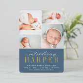 クラシック紹介ホイル写真誕生のお知らせ 箔招待状 (立ち正面)